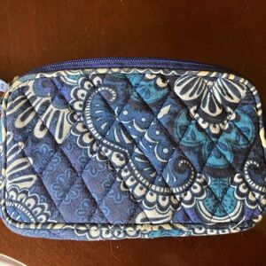 NWT Vera Bradley Blue Paisley Wristlet with Leather Zipper Pull